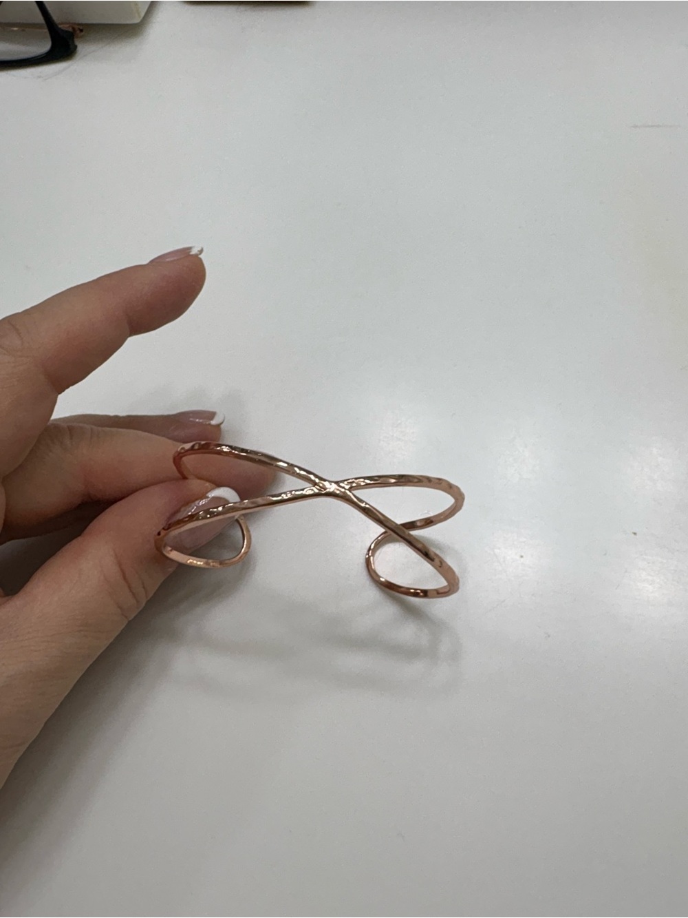 Nadri Rose Gold Open Crossover Cuff Bracelet